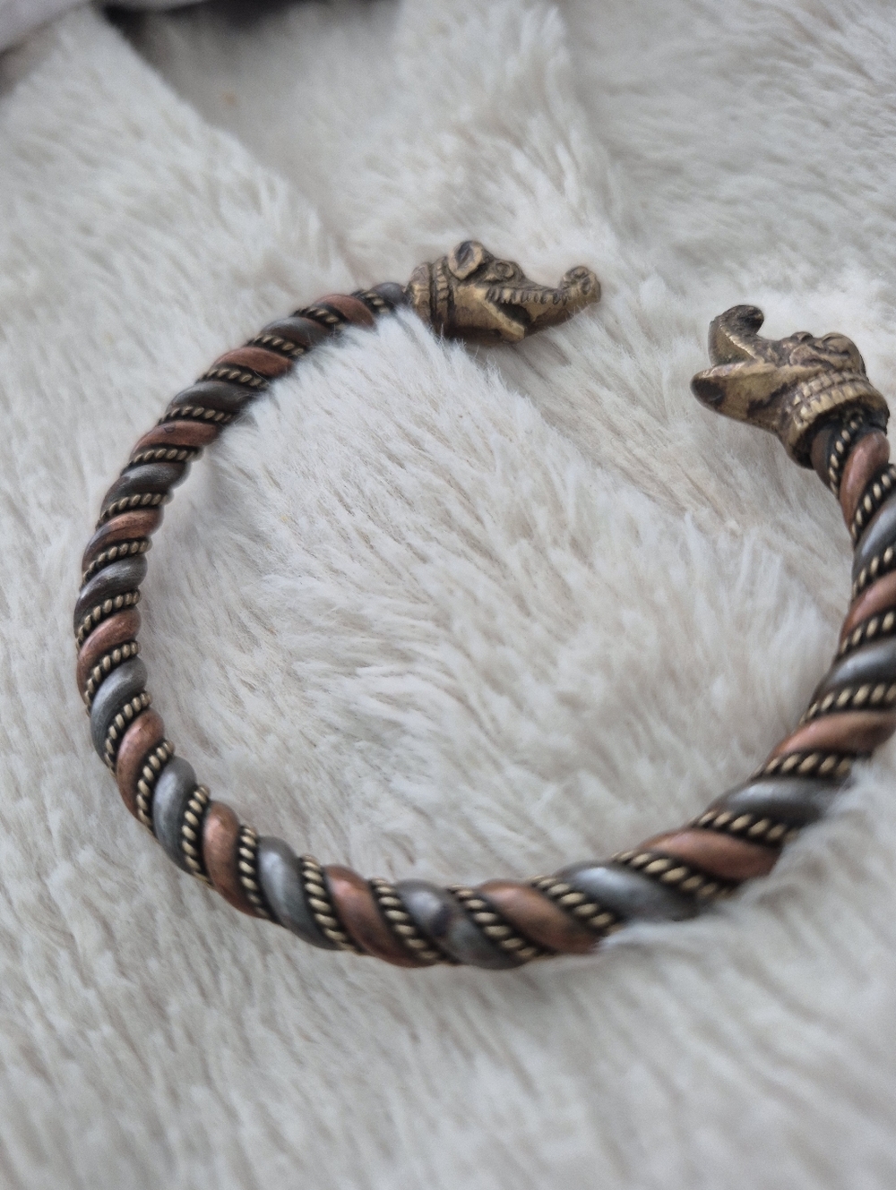 Twisted Rope Silver, Copper, Brass, Elephant Dog Dragon Cuff Bracelet - Picture 4 of 6
